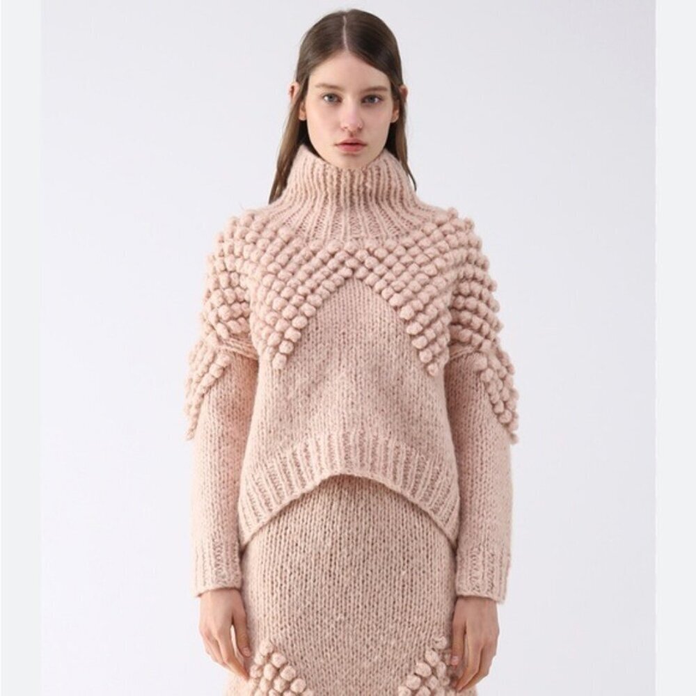 Chicwish AS PEPPY AS YOU ARE POM-POM TURTLENECK SWEATER wool Small
